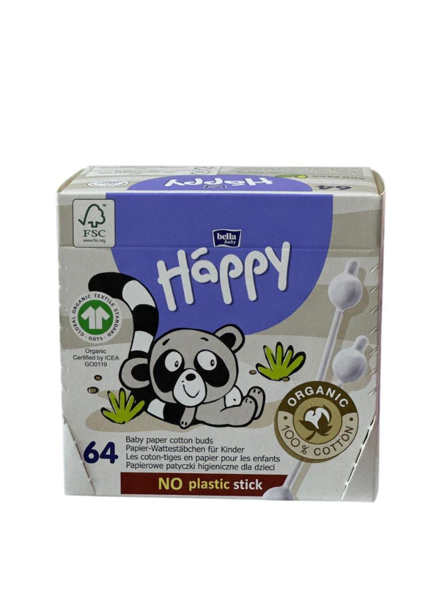 Bella Baby Happy Coton-Tiges Bébé BIO | Papier Tige Sans Plastique | 64 Unités