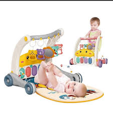 Centre d’Éveil et Trotteur Évolutif 2 en 1 pour Bébé – Jouets Musicaux, Tapis d’Activités et Tableau d’Éveil