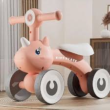 Draisienne Bébé 4 Roues Thème Licorne/Rhinocéros Rose "KIDS PLACE"