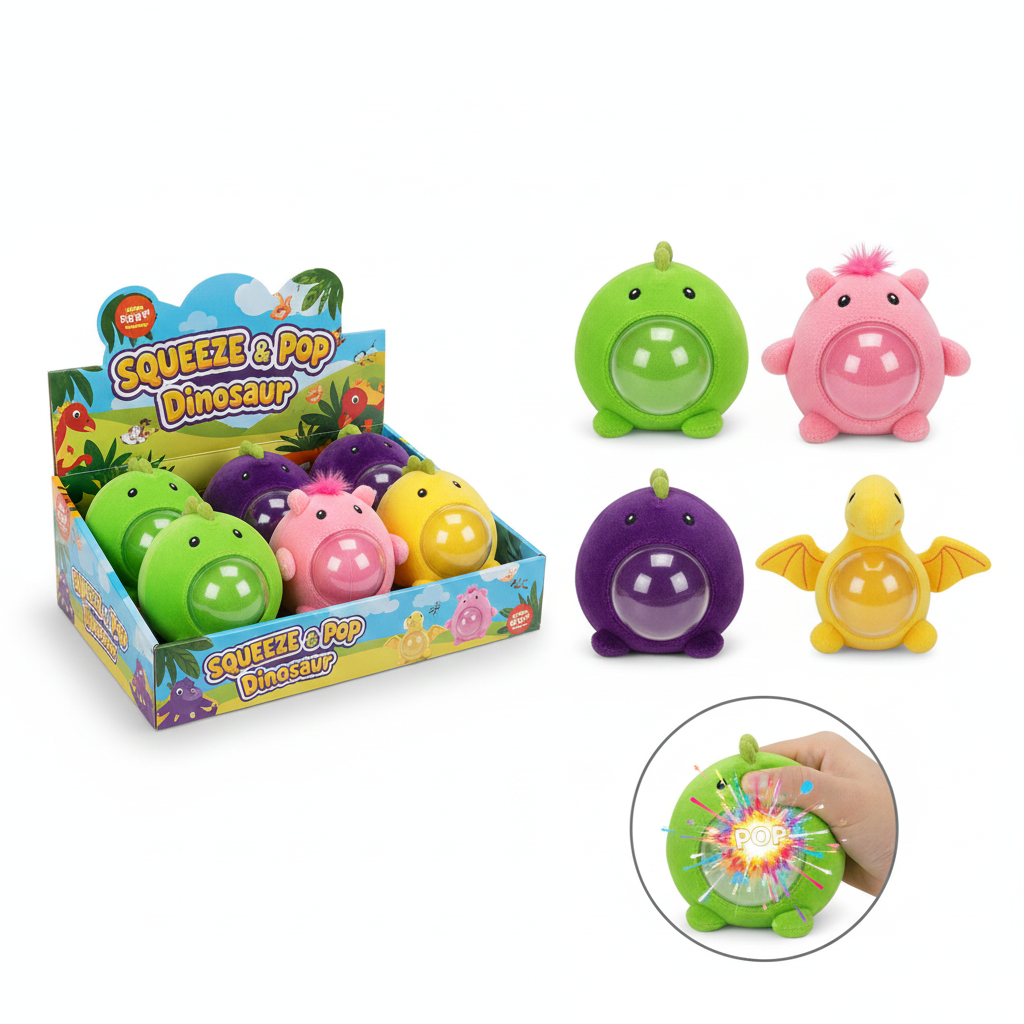 Lot 4 Jouets Dinosaure à Presser Pop-Out – Squish Anti-Stress Fidget T-Rex
