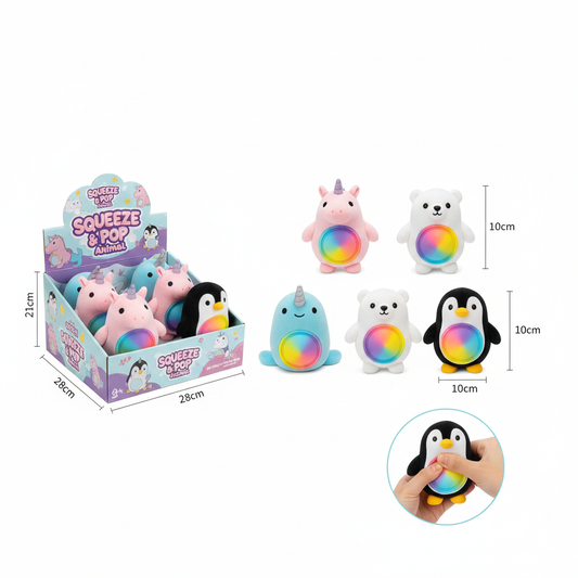 Lot 4 Jouets à Presser Pop-Out Animaux – Jouet Squish Anti-Stress et Sensoriel