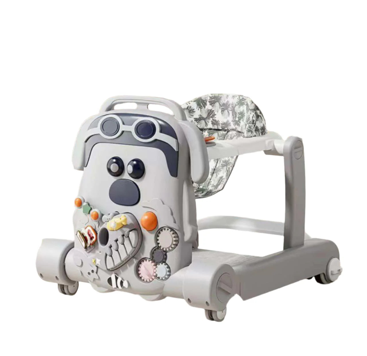 Trotteur Poussoir Bébé 2-en-1 Thème Chien/Robot avec Tableau de Jeu Interactif