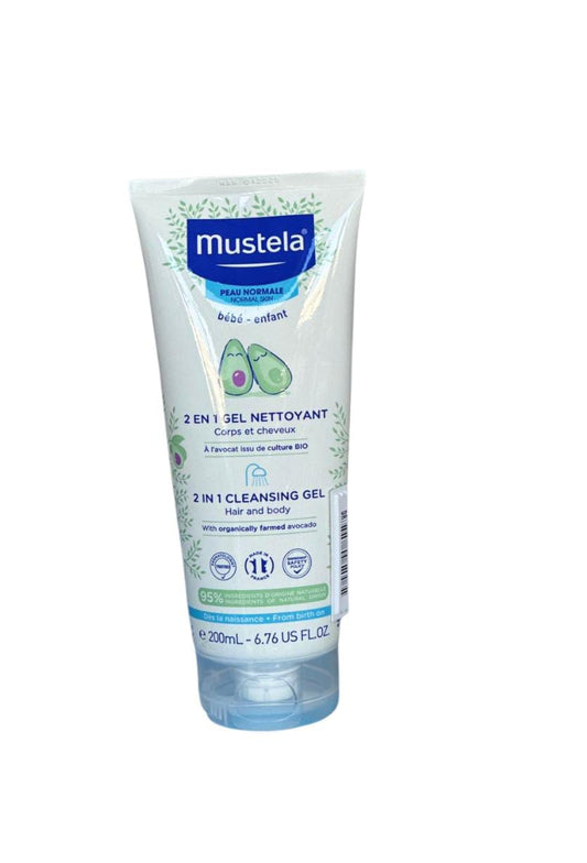 Mustela 2 en 1 Gel Nettoyant Corps & Cheveux Bébé | Avocat BIO Peau Normale | 200 ml