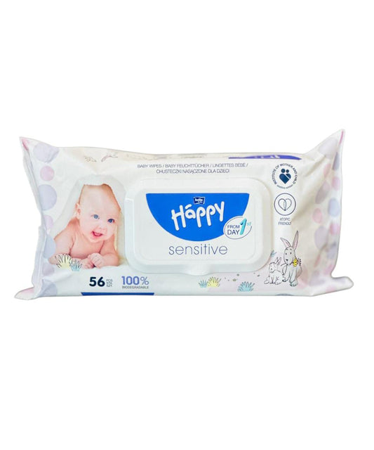 Bella Happy Lingettes Bébé Sensitive | 100% Sans Parfum | Peau Atopique | 56 Unités