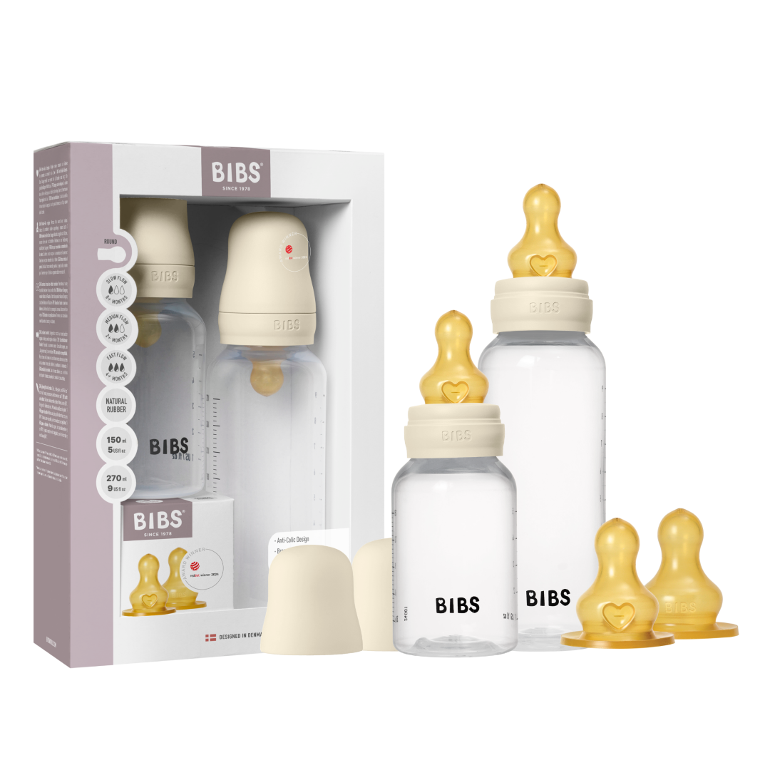 BIBS Grow and Flow Biberon Bébé Rond Latex Set 150 ml / 270ml - Ivory
