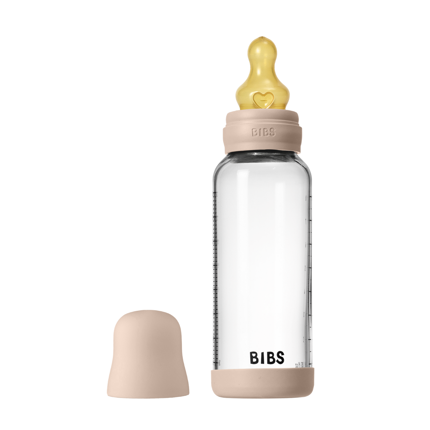 BIBS Biberon Bébé en Verre Rond Latex 1 pack 240 ml Débit Moyen - Blush