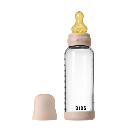 BIBS Biberon Bébé en Verre Rond Latex 1 pack 240 ml Débit Moyen - Blush