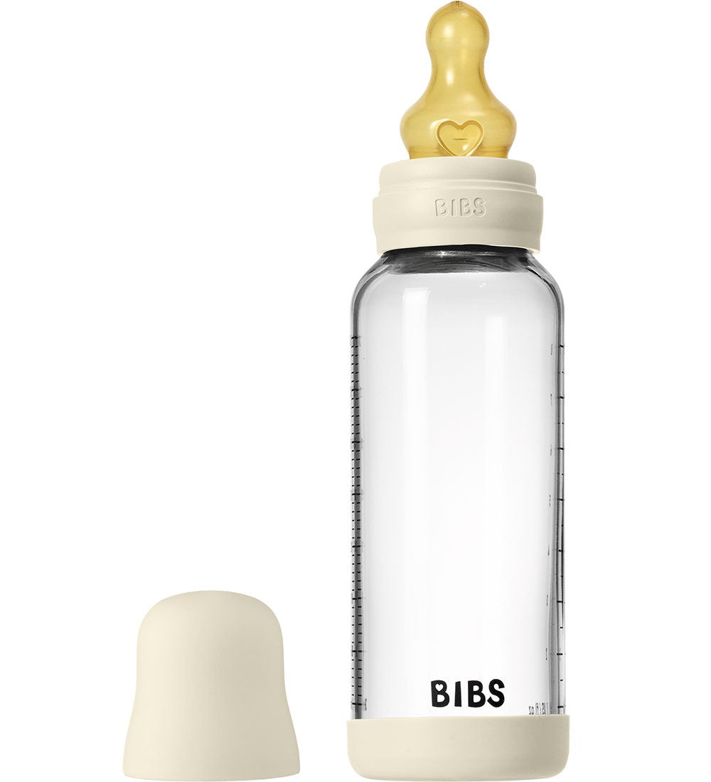 BIBS Biberon Bébé en Verre Rond Latex 1 pack 240 ml Débit Moyen - Ivory