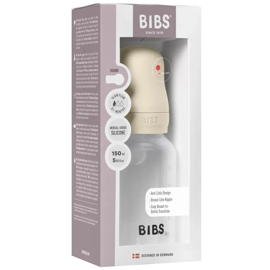 BIBS Biberon Bébé Rond Silicone 1 pack 150 ml Débit Lent - Ivory