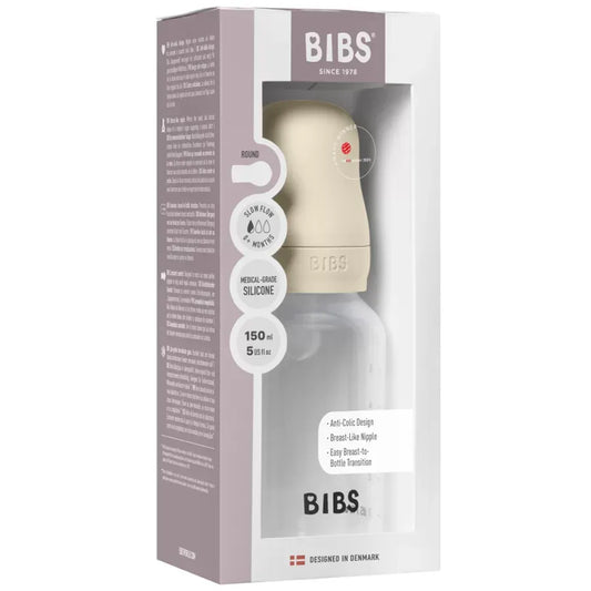 BIBS Biberon Bébé Rond Silicone 1 pack 150 ml Débit Lent - Ivory