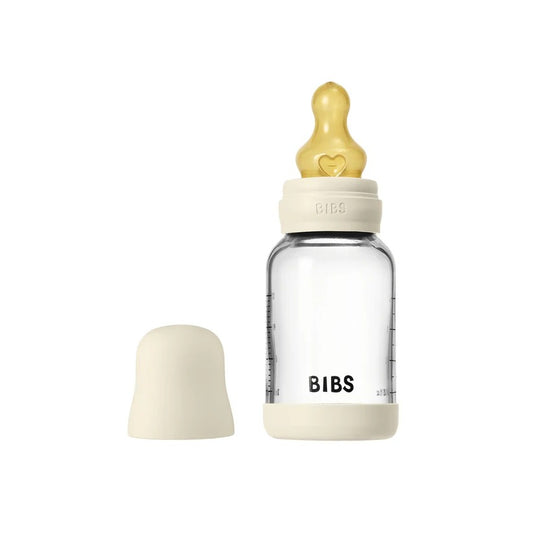 BIBS Biberon Bébé en Verre Rond Silicone 1 pack 120 ml Débit Lent - Ivory